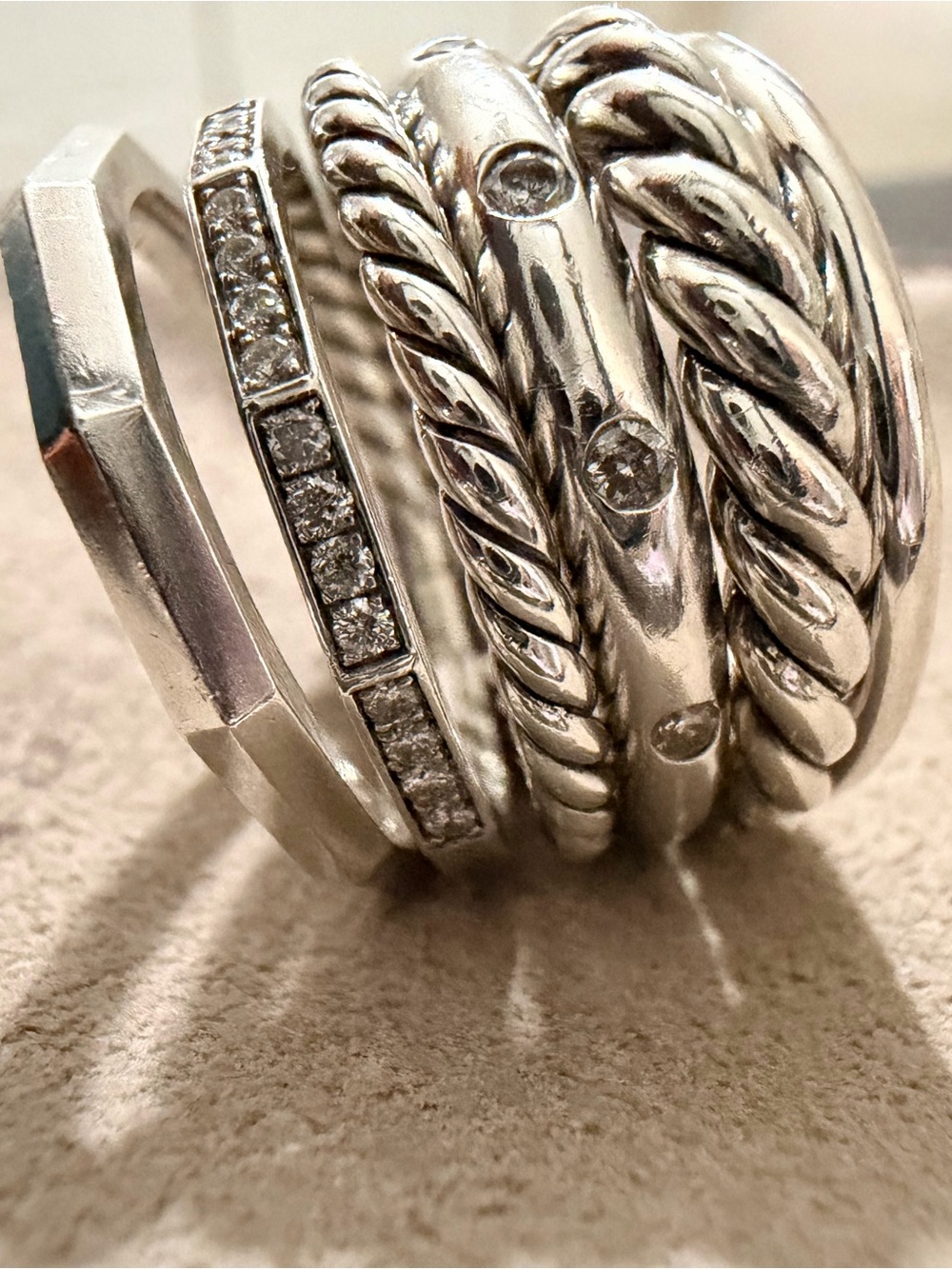 David Yurman Stax Wide 6 Row Ring with Diamonds 16mm Size 6 - Picture 5 of 6